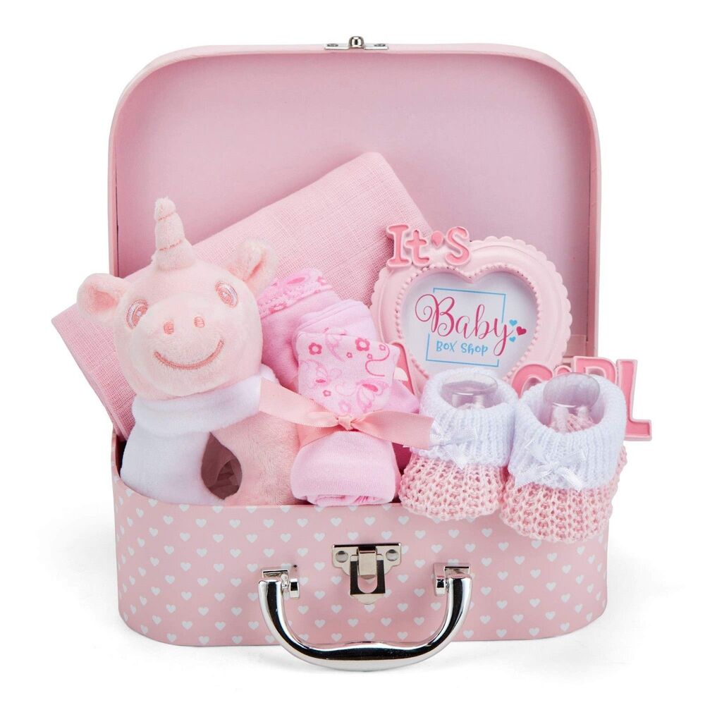 Baby Box Shop Baby Girl Gift Set - Pink Keepsake Box with 7 Essentials